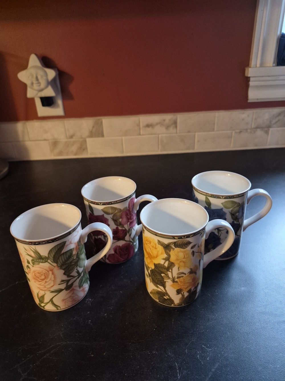Vintage Royal Bone China "Roses" Mugs Set Of 4 - Collector's Series
